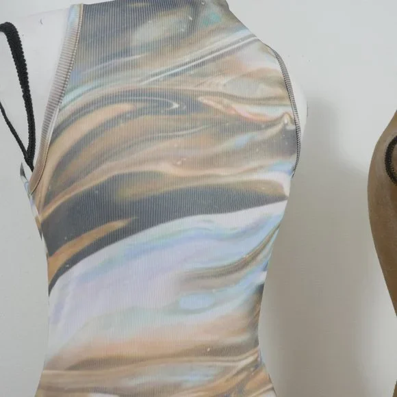 Pretty Little Thing Blue Brown Green Marble Design Size 4 Sleeveless Mini Dress - Picture 10 of 11